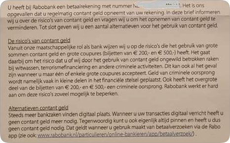 Missie Makkelijk te lezen cliënt Rabobank stuurt klanten brief om opnemen van contant geld te beperken -  Security.NL